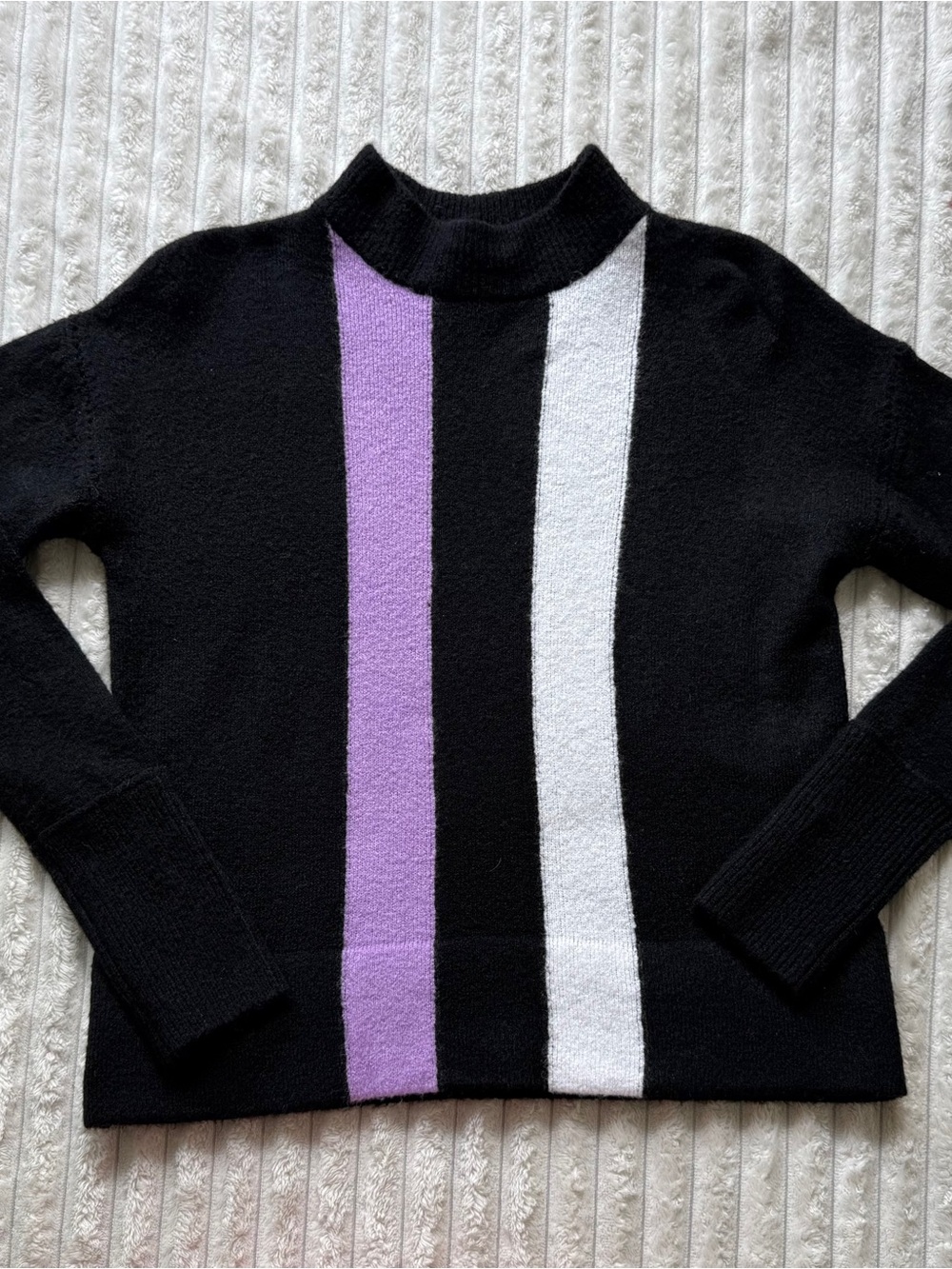 Halogen Black Purple White Colorblock Knit Mock Neck Pullover Sweater S